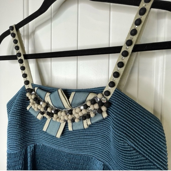 Lela Rose Silk Linen Textured Dark Teal Blue Short Sleeveless Mini Dress Size 6 - Picture 6 of 14